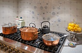 Gas Stove And Copper Pots
