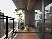 Wooden deck with city view