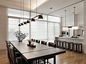 Dining room and kitchen in modern home