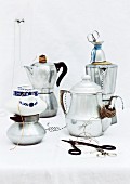Discarded espresso makers used as practical string dispensers