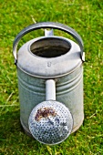 A watering can on a lawn