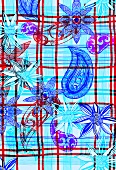 Flowers and paisley motifs on plaid background (print)