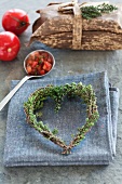 Heart made of thyme sprigs