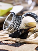 African napkin rings and horn cutlery