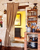 Kitchen entry in French country side stone house