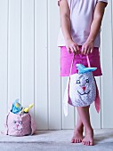 Hand-sewn fabric bags with Easter bunny motifs