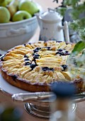 Apple tart with blueberries