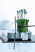 Abstract arrangement of beans, paper plates and cable ties