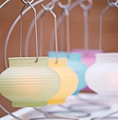Colourful lanterns on metal frames