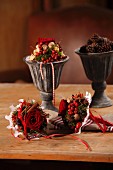 Hand-made Christmas posies of roses and spices