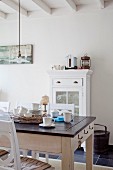 Coffee service on dining table in rustic interior