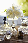 Various crystal perfume bottles and vases