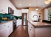 Interior of kitchen with wooden cabinets; Azusa; California; USA