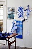 Indigo-blue batik fabric on wall