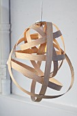 DIY lampshade made from strips of wood veneer