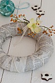 Advent wreath hand made from newspaper