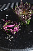 Tealight and bracelet decorated with sprigs of heather