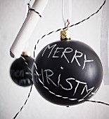 Chalkboard Christmas bauble with chalk motto