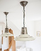 Vintage pendant lamps with white-painted metal lampshades