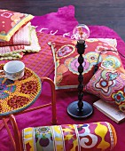 Pink home accessories with flower-power floral motifs