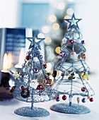 Wire Christmas trees decorated with beads and pendants