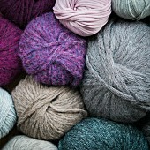 Balls of wool in various colours and materials