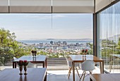 Elegant hotel café with panoramic view of Cape Town and the sea
