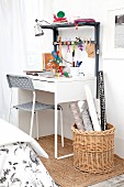 Desk with DIY top unit for storing and hanging utensils