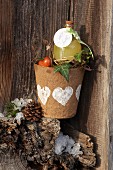 Winter planter hand-decorated with heart motif