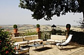 Metal furniture on Mediterranean with panoramic view