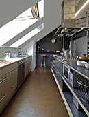 Custom kitchen in plywood and laminate with skylights