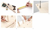 Instructions for making a wall-mounted shelf with dowelling pegs