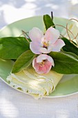 Quince blossom and leaves decorating napkin