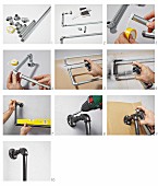 Instructions for building a wall-mounted shelf from metal pipes