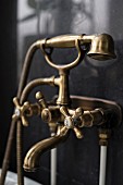 Vintage brass bath tap fittings with hand spray