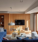 Wood-clad wall in living room