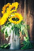 Vase of sunflowers; double exposure