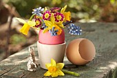 Spring flowers in dyed egg shell