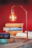 DIY reading lamp made from copper pipe and light bulb