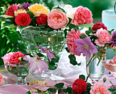 Glass bowls with rose petals