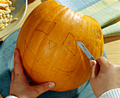 Step 6: Cutting face into pumpkin