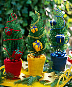 Juniper trees with Christmas decorations