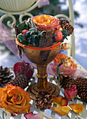 Gold cup with Rose and cones in hoarfrost