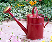 Red metal watering can