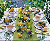 Table decoration with lemons and olives
