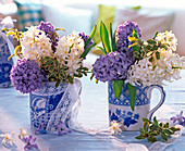 Bouquets of blue and white Hyacinthus, Pittosporum