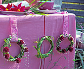 Grass wreath hanged on table