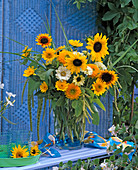 Late summer bouquet with Helianthus (sunflower), Amaranthus