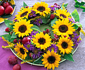 Late summer wreath with helianthus (sunflower)