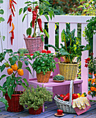Balcony with vegetables and herbs